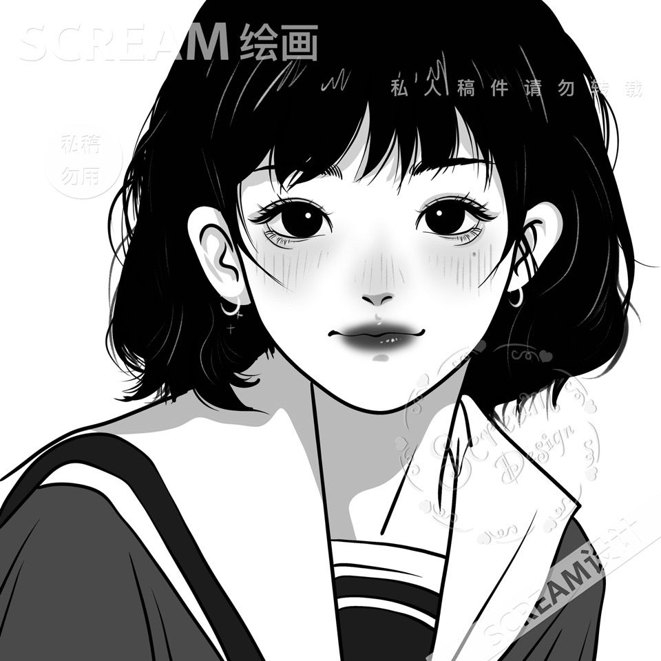 q版手绘头像黑白风定制情侣卡通人物漫画设计照片真人定制约稿