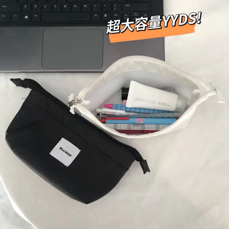 ins韓版尼龍純色化妝包大容量水乳刷收納袋女學生初高中文具筆袋