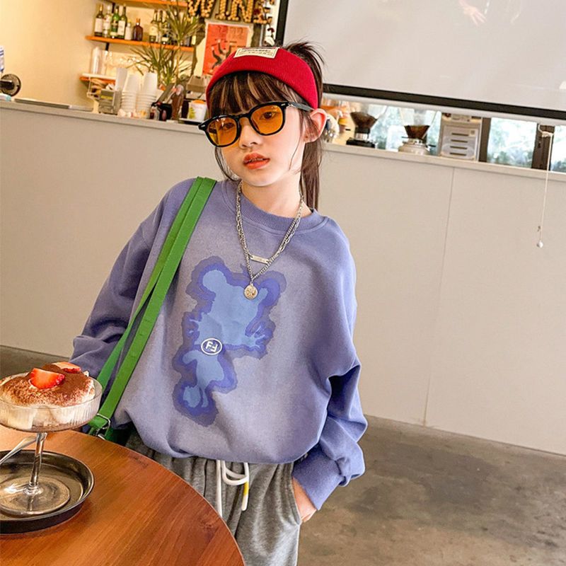 Girls' sweater  spring and autumn new middle and large children's pullover long-sleeved gradient cartoon children's thin children's clothing top