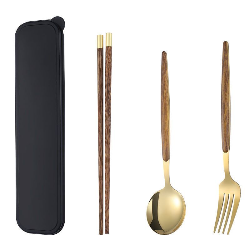 不锈钢便携筷子勺子叉子套装一人食餐具三件套单人学生简约收纳盒