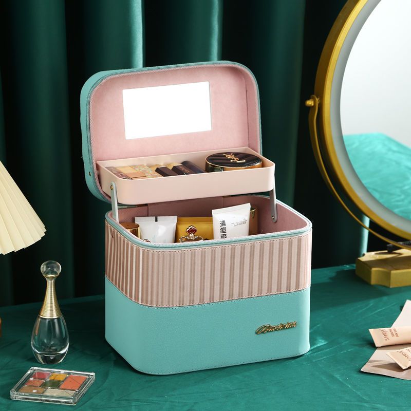 新款大容量化妆包便携拼色多功能化妆盒硬壳旅行护肤品收纳包