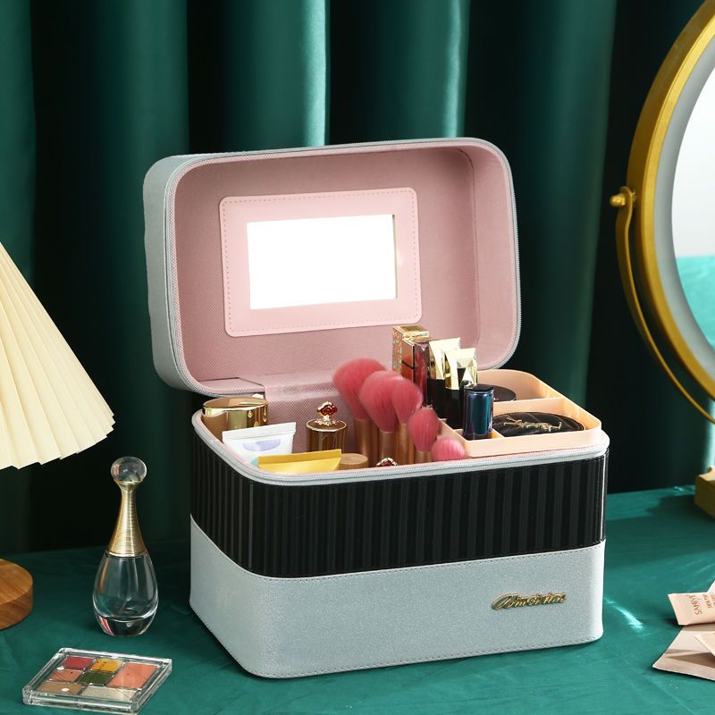 新款大容量化妆包便携拼色多功能化妆盒硬壳旅行护肤品收纳包