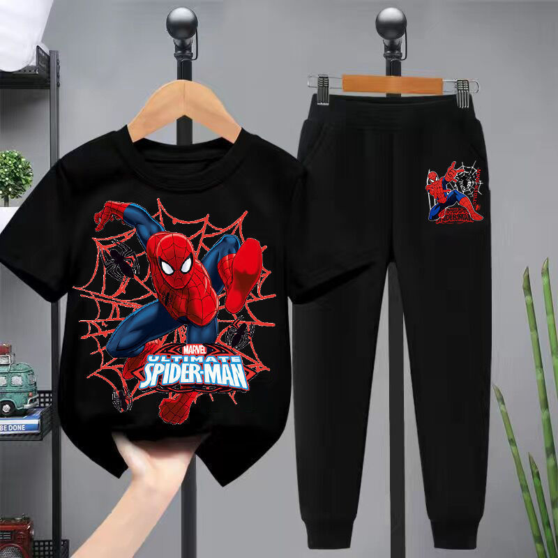 Spider man children's short sleeved pants two spring and summer new children's wear sets middle and large children's handsome children's wear sets trend