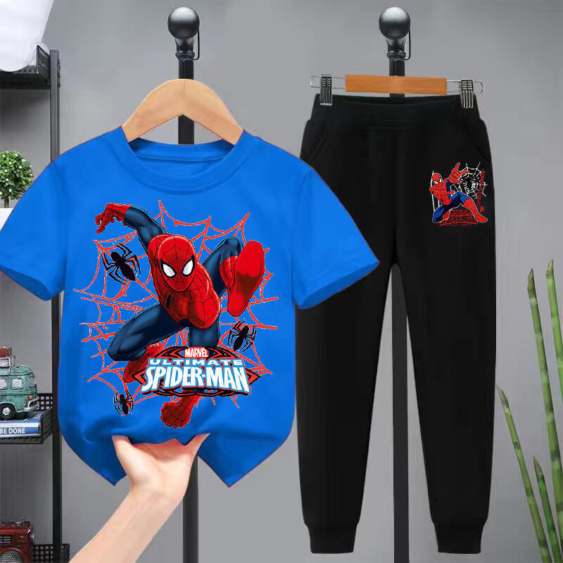 Spider man children's short sleeved pants two spring and summer new children's wear sets middle and large children's handsome children's wear sets trend