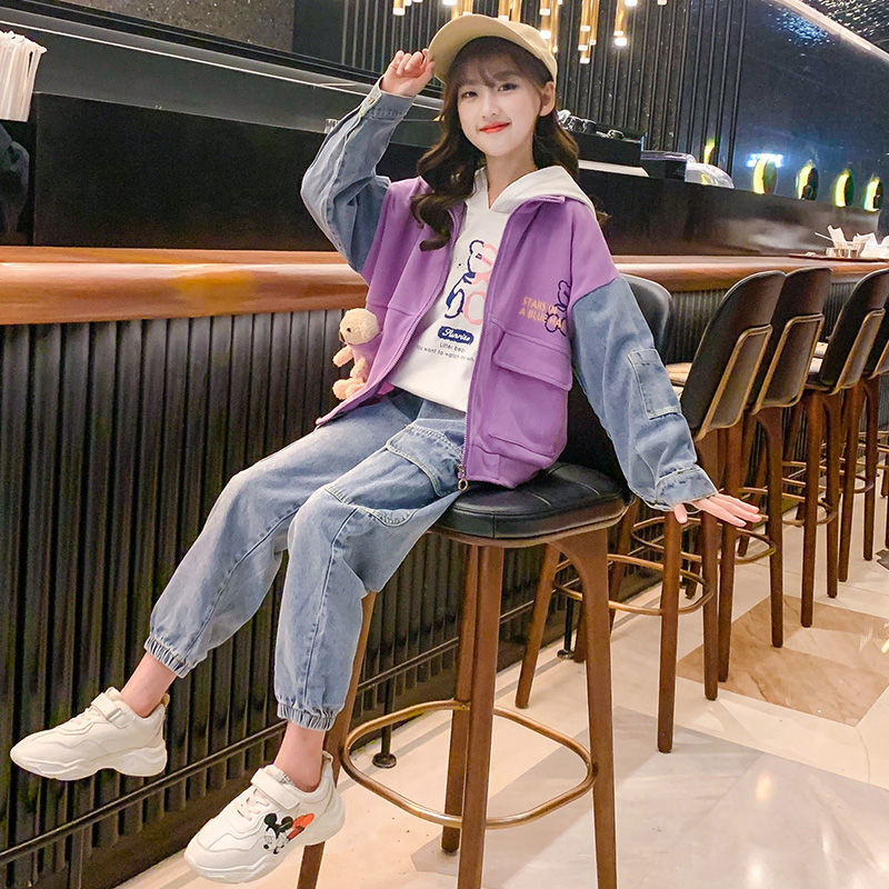 女童秋裝套裝2022新款韓版中大兒童網紅洋氣春秋款女孩運動三件套