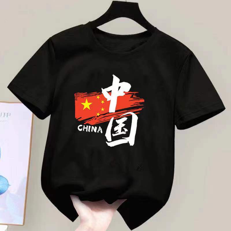 2022 pure cotton new Chinese style boys and girls short-sleeved T-shirt summer children's clothing children's costumes tops patriotic tide