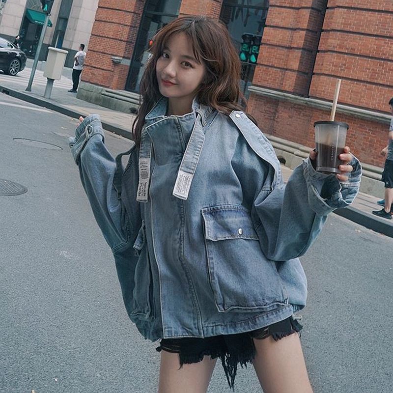  Spring Hong Kong Style Retro Denim Jacket Women's Loose Large Size Fat mm Fried Street Versatile Short Jacket Tops
