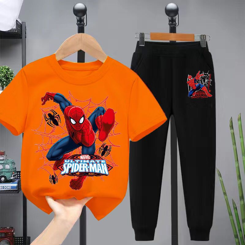 Spider man children's short sleeved pants two spring and summer new children's wear sets middle and large children's handsome children's wear sets trend