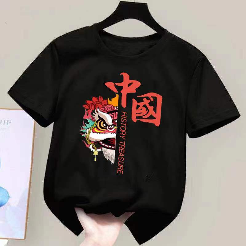 2022 pure cotton new Chinese style boys and girls short-sleeved T-shirt summer children's clothing children's costumes tops patriotic tide