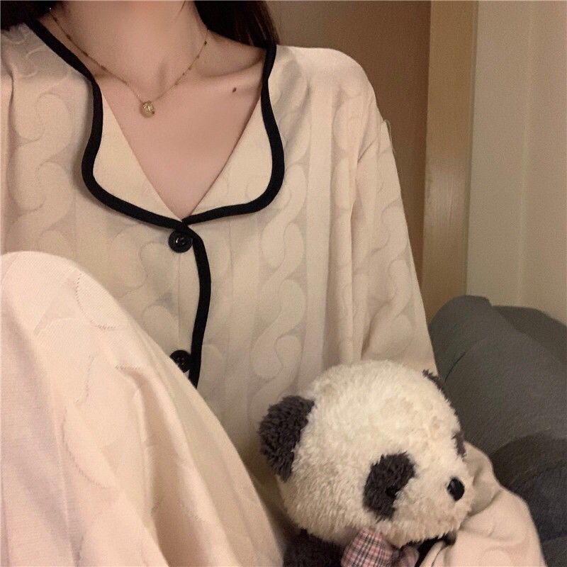 新款ins睡衣女春秋季韓版甜美長袖開衫高檔可愛學生家居服套裝夏