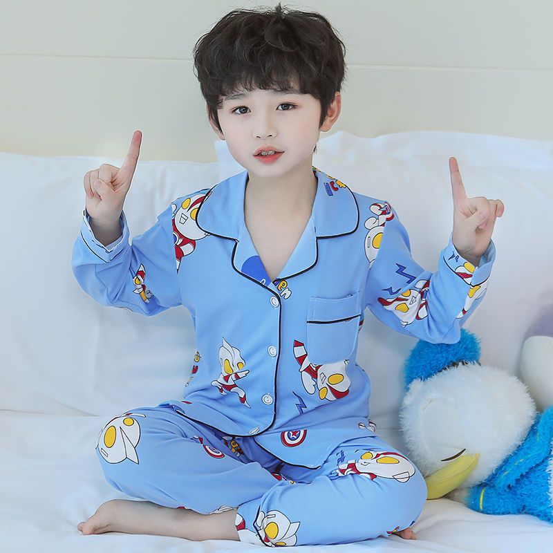 兒童睡衣男童長袖套裝春秋夏小孩男孩中大童薄款卡通奧特曼家居服