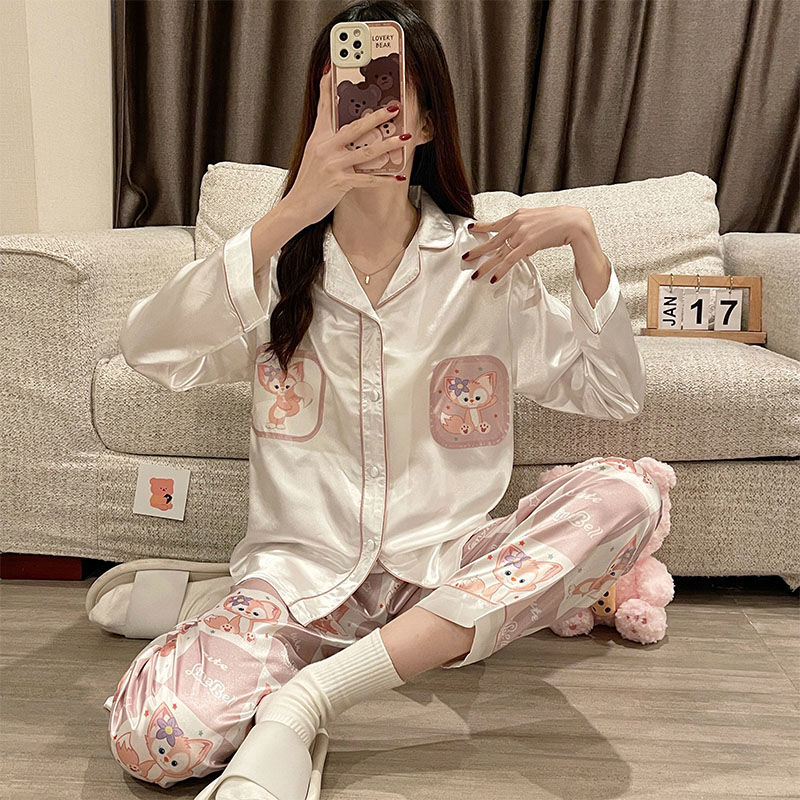 冰絲睡衣女春秋季長袖夏天ins風高顏值薄款新款可外穿家居服套裝