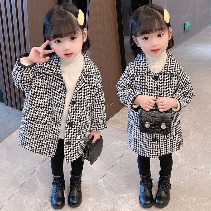 Girls' windbreaker jacket mid-length spring and autumn 2022 new fashionable foreign style children's baby girl houndstooth top trend