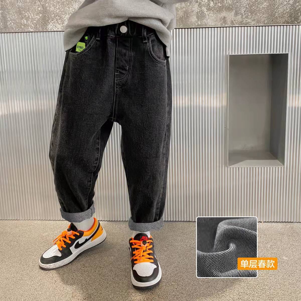 Children's clothing boys fleece jeans autumn and winter 2022 new style middle and big children's trendy pants fashion children's trousers tide
