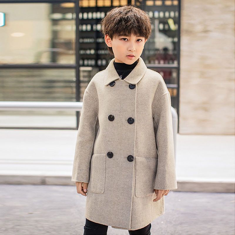 Boys' double-sided woolen cashmere coat 2022 new foreign style autumn and winter children's wool medium and big children's windbreaker coat