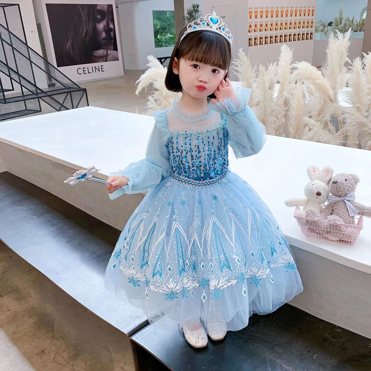 愛莎公主裙春夏款蓬蓬紗裙冰雪奇緣禮服最新款兒童艾莎連衣裙