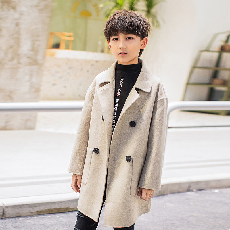 Boys' double-sided woolen cashmere coat 2022 new foreign style autumn and winter children's wool medium and big children's windbreaker coat
