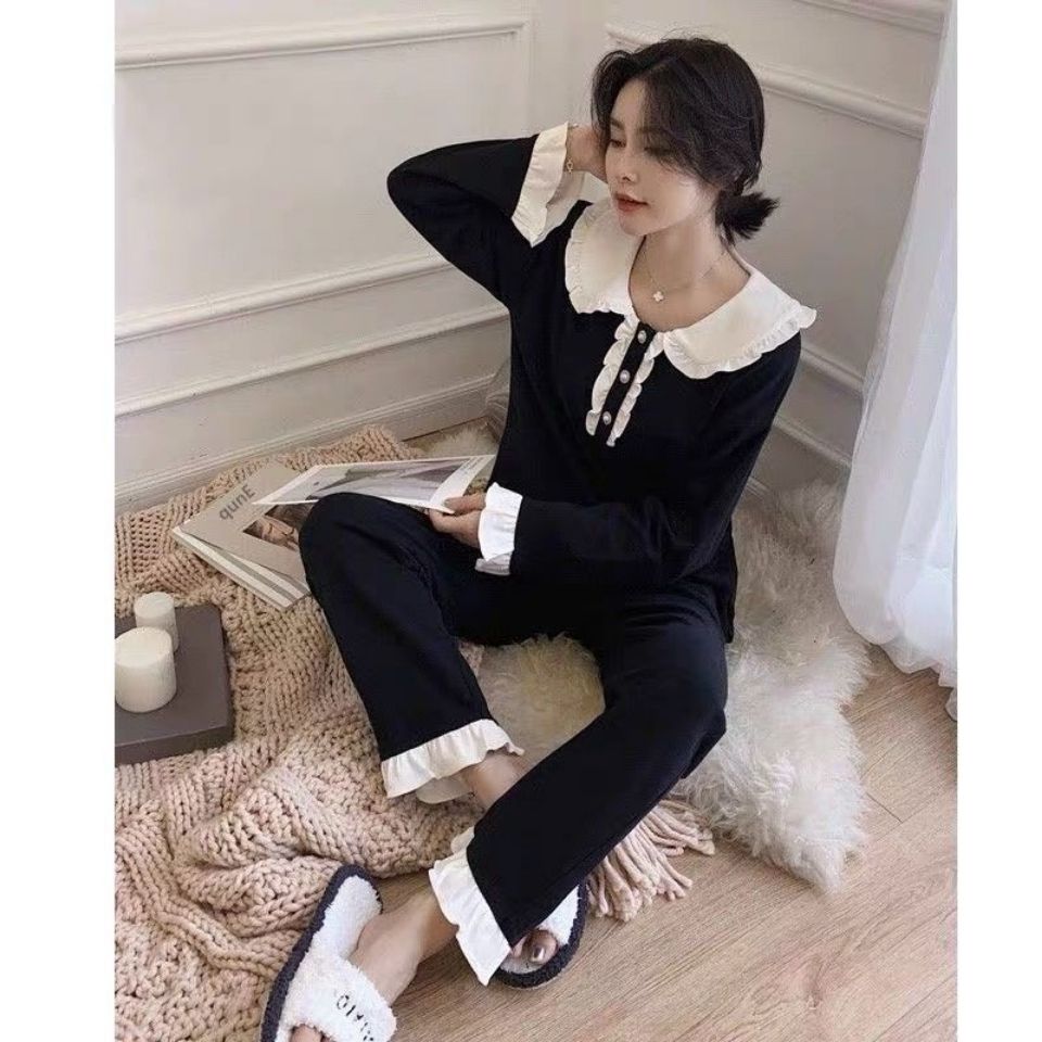 Oversized 300 jin sweet doll collar student wearing pajamas for girls spring and autumn Korean version of home clothes two-piece set