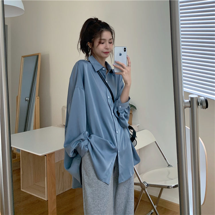 Korean loose thin hanging feeling Lantern Sleeve White Shirt sunscreen top medium long lazy style versatile thin coat women