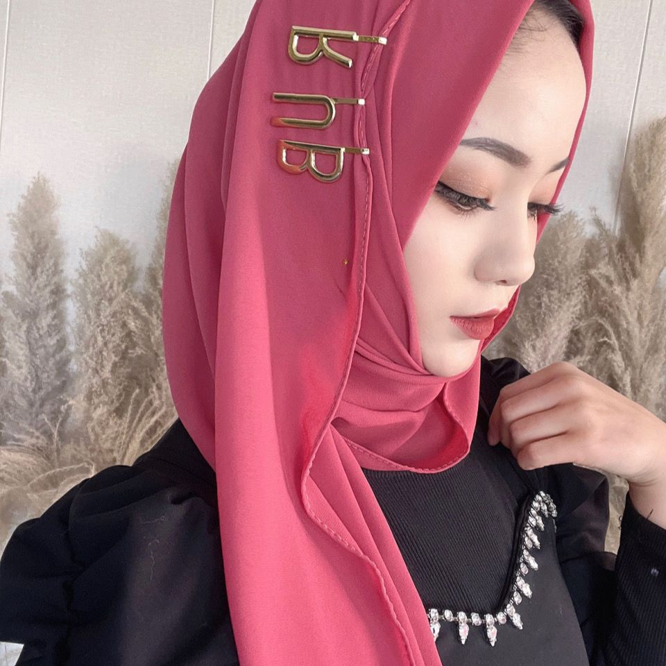 Muslim new letter hair card long scarf Jin Zhini with the same hair accessories Hui hijab female net red