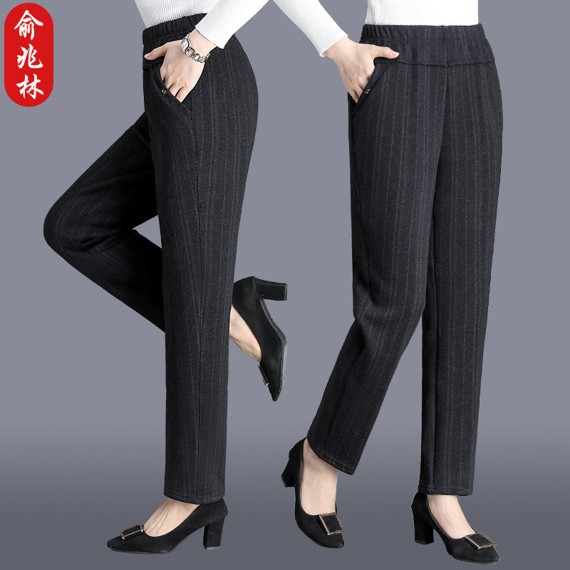 俞兆林中老年女裤春季妈妈裤子休闲裤外穿高腰中年直筒条纹休闲裤