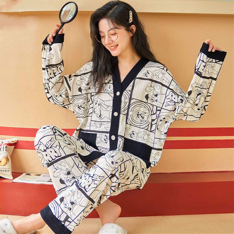春季睡衣女韓版長袖薄款親膚寬鬆甜美可愛女士夏秋季家居服套裝