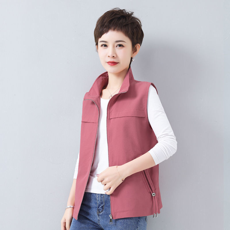 Casual spring and autumn vest women's short style  new middle-aged and elderly mothers loose stand-up collar outerwear vest vest vest