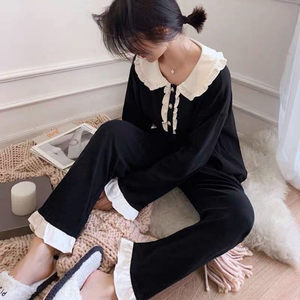 Oversized 300 jin sweet doll collar student wearing pajamas for girls spring and autumn Korean version of home clothes two-piece set