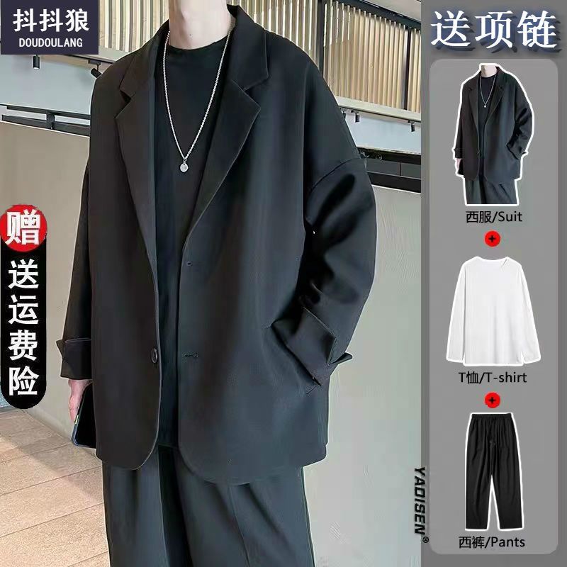 2022 spring three-piece casual suit jacket men's loose top men's ruffian handsome small suit trendy suit suit