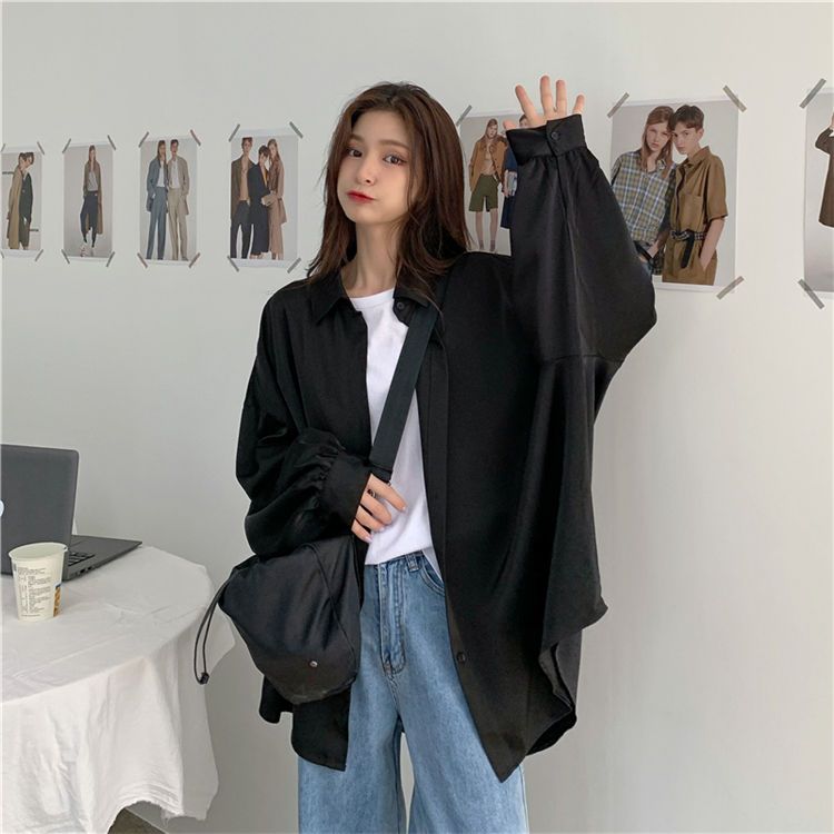 Korean loose thin hanging feeling Lantern Sleeve White Shirt sunscreen top medium long lazy style versatile thin coat women