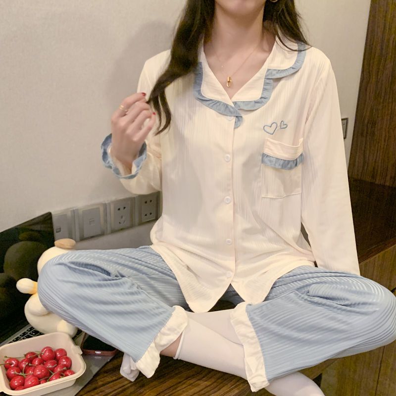 Women's pajamas spring and autumn thin section long-sleeved cartoon pure cotton student cardigan loose plus size cotton home service suit winter