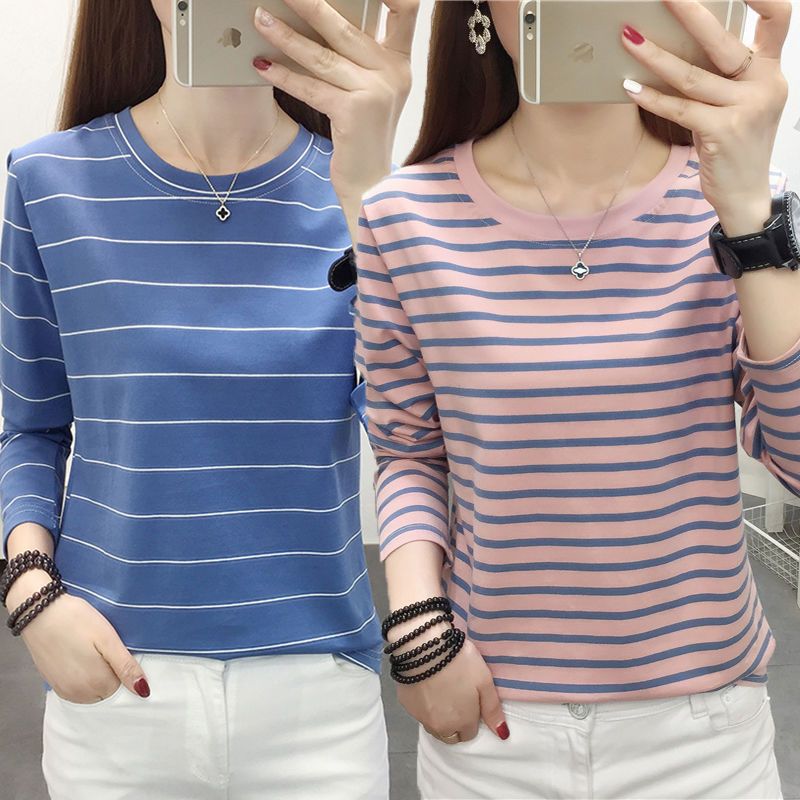 Pure cotton long-sleeved top T-shirt women's small spring clothes women's 2022 new loose large size bottoming shirt tide