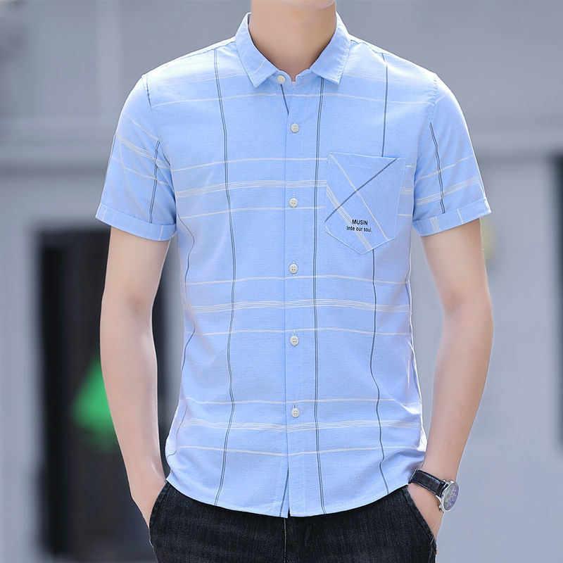 WEISINU/ice silk short-sleeved shirt men's summer Korean style trendy handsome shirt with pocket inch half-sleeved shirt