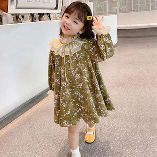 童裝2022秋季新款女童碎花裙子春秋裝娃娃衫洋氣寶寶碎花連衣裙潮