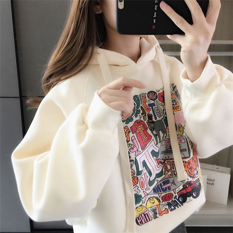 Girls' sweater autumn and winter plus fleece 2022 new spring and autumn outfits foreign style girls' middle-aged and older children's hooded children's fashionable tops【Delivery within 15 days】