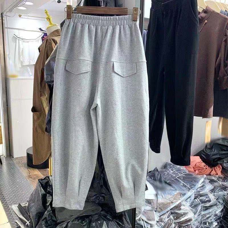 2022 new harem pants women's large size women's clothing loose and thin casual pants straight tube 200 catties nine-point pants