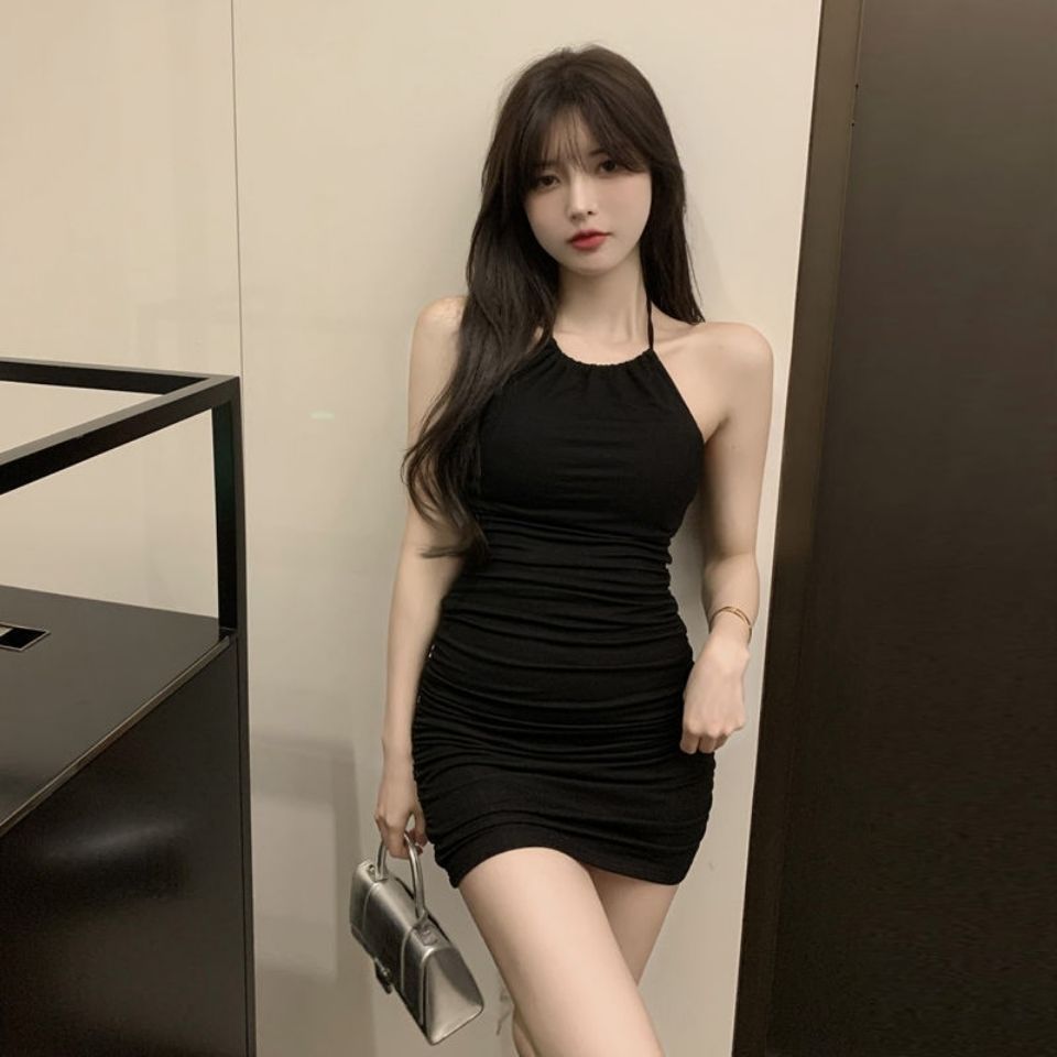 Pure desire wind halter neck tight new suspender dress sexy spring and summer women's bag hip skirt hot girl black skirt girl