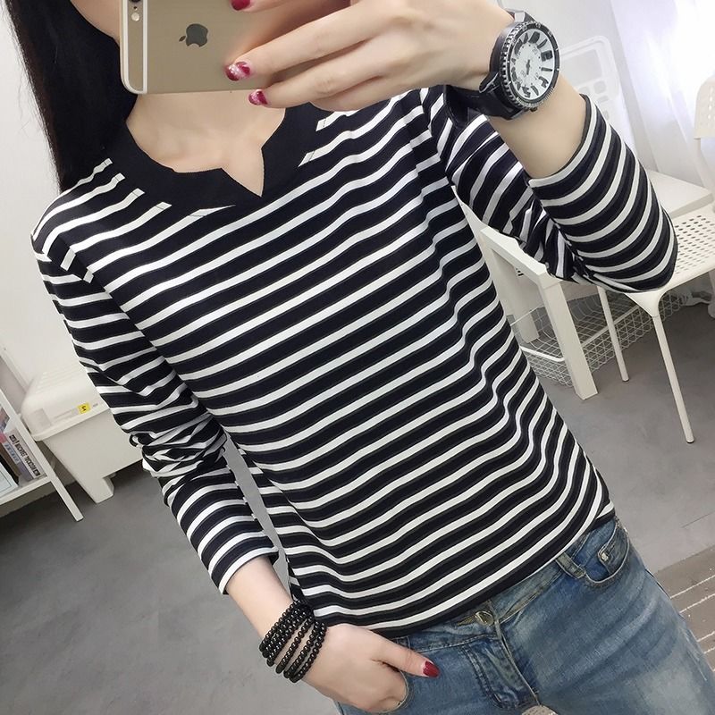 2022 new spring and autumn plus-size women's clothing 200 catties fat mm loose striped cotton long-sleeved t-shirt women's clothes tide