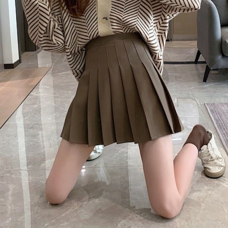 Khaki pleated skirt short skirt women's spring and summer new skirt new high-waisted A-line skirt slimming and anti-exposure