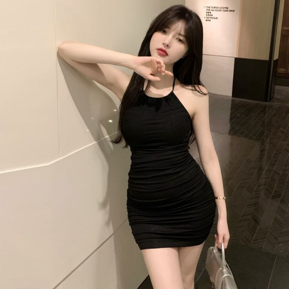 Pure desire wind halter neck tight new suspender dress sexy spring and summer women's bag hip skirt hot girl black skirt girl