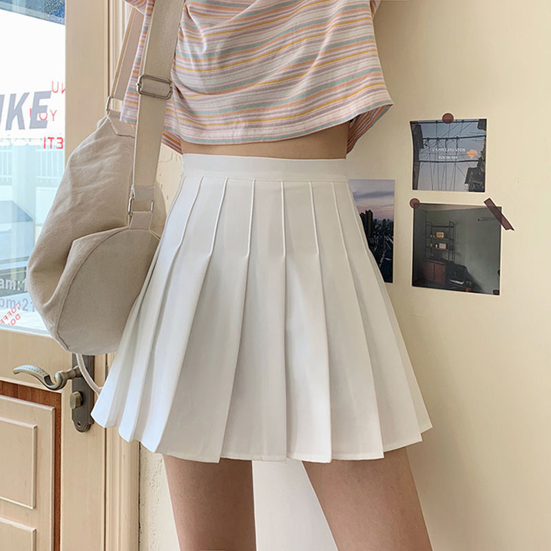 Khaki pleated skirt short skirt women's spring and summer new skirt new high-waisted A-line skirt slimming and anti-exposure