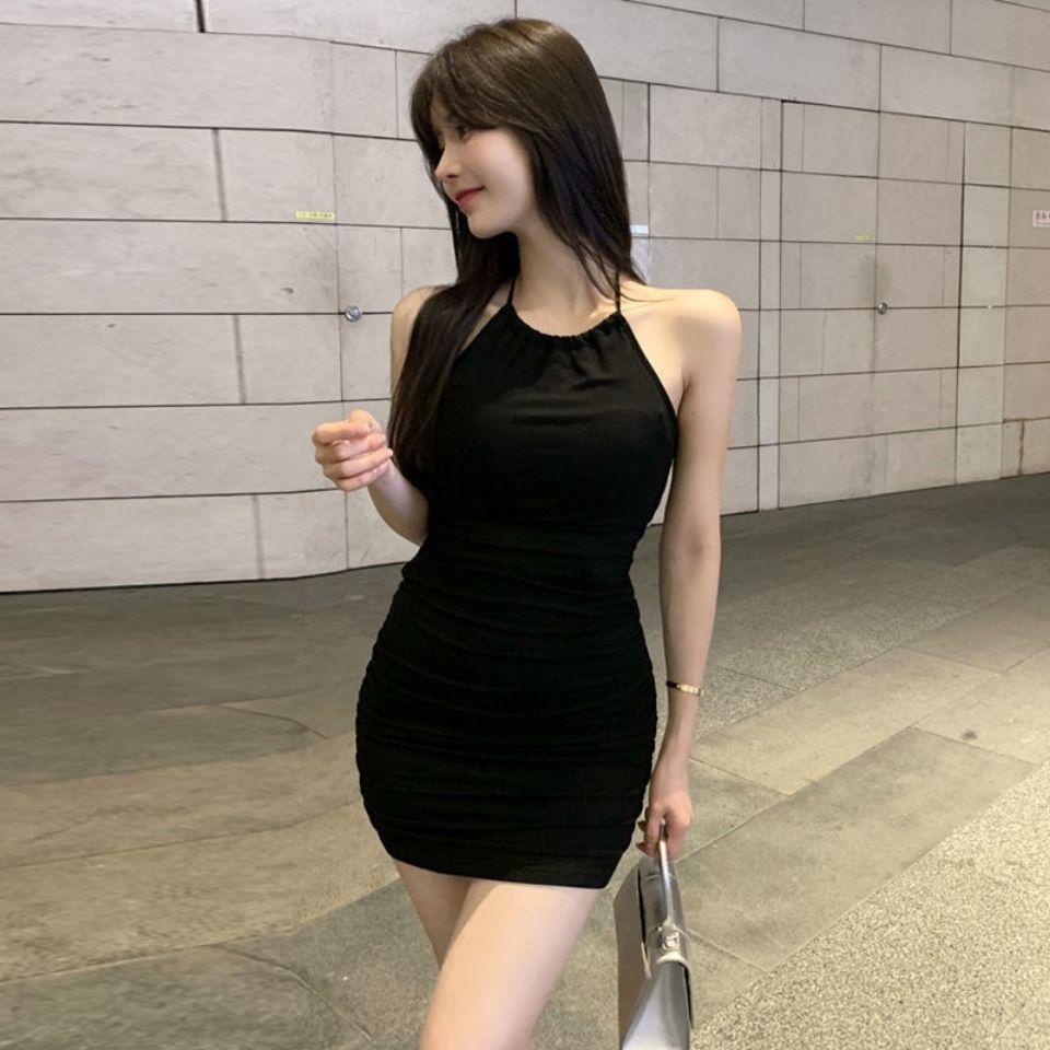 Pure desire wind halter neck tight new suspender dress sexy spring and summer women's bag hip skirt hot girl black skirt girl