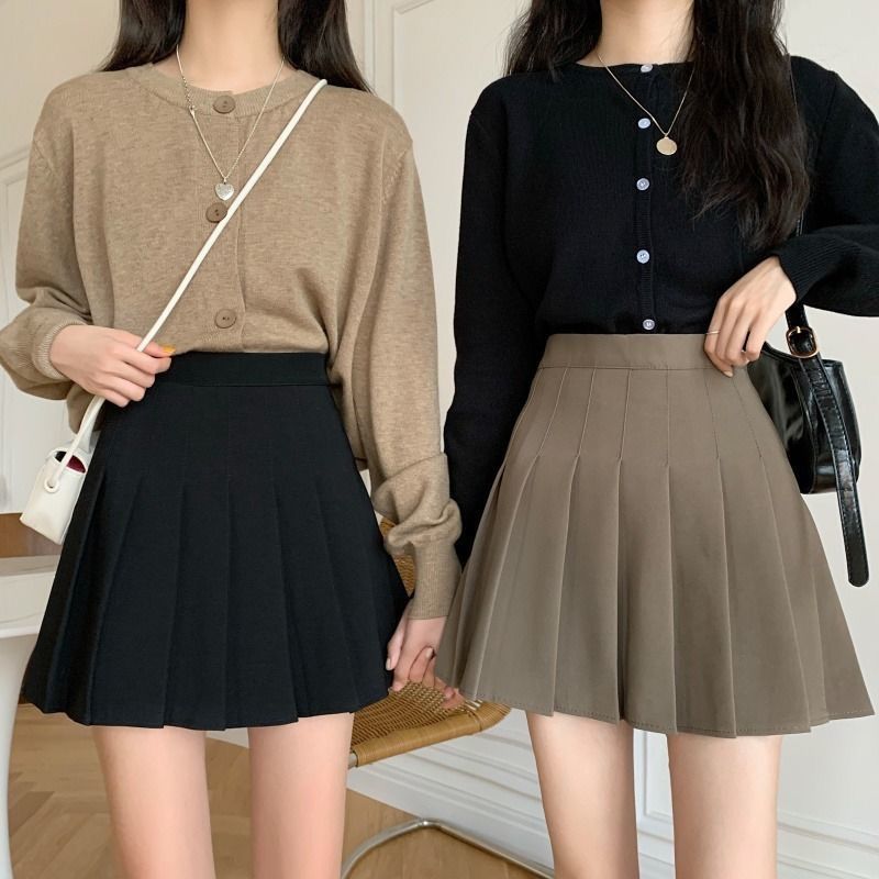 Khaki pleated skirt short skirt women's spring and summer new skirt new high-waisted A-line skirt slimming and anti-exposure