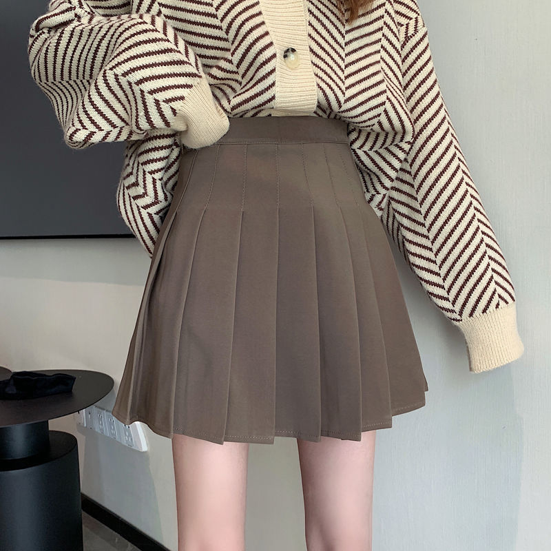 Khaki pleated skirt short skirt women's spring and summer new skirt new high-waisted A-line skirt slimming and anti-exposure