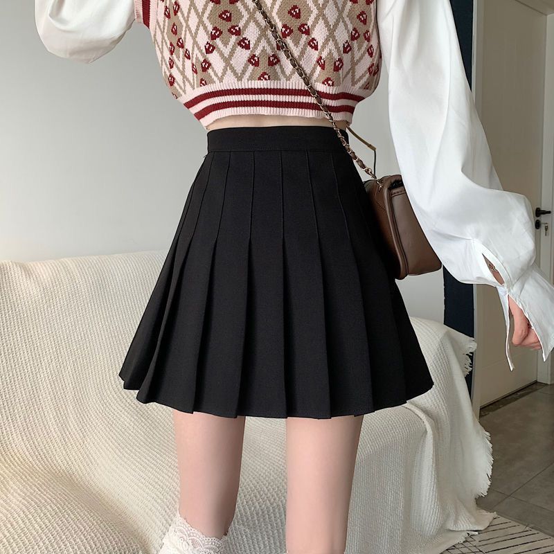 Khaki pleated skirt short skirt women's spring and summer new skirt new high-waisted A-line skirt slimming and anti-exposure