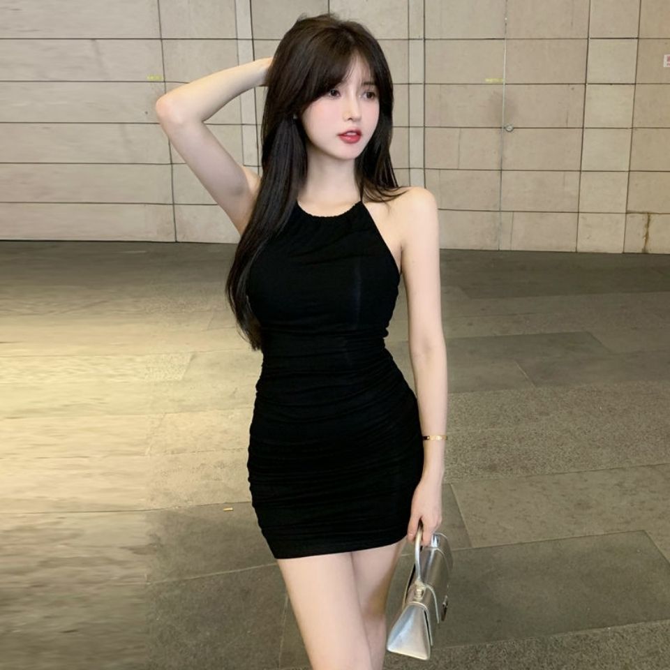 Pure desire wind halter neck tight new suspender dress sexy spring and summer women's bag hip skirt hot girl black skirt girl