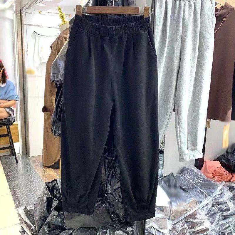 2022 new harem pants women's large size women's clothing loose and thin casual pants straight tube 200 catties nine-point pants