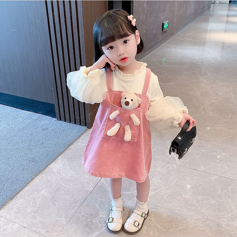 2023年春秋新款兒童連衣裙女童秋裝公主裙洋氣假2件卡通裙寶寶女