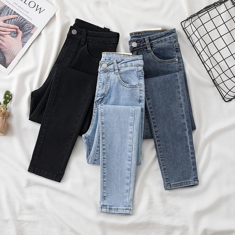 Blue Gray New Versatile Large Size Pencil Small Foot Jeans Women's Stretch Nine Points Showing Tight 2022 Spring Fat MM Tight
