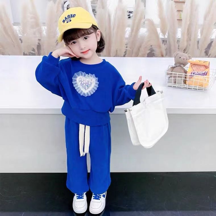 女童套装2022新款春装洋气儿童休闲时髦两件套女宝宝爱心套装韩版